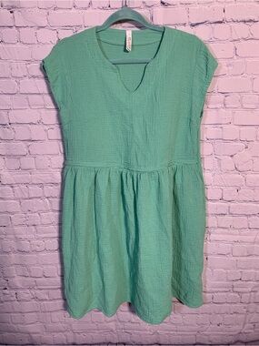 Latched Mama Womens Short Sleeve Gauze Mini Dress Blue Green Sz S Nursing Access